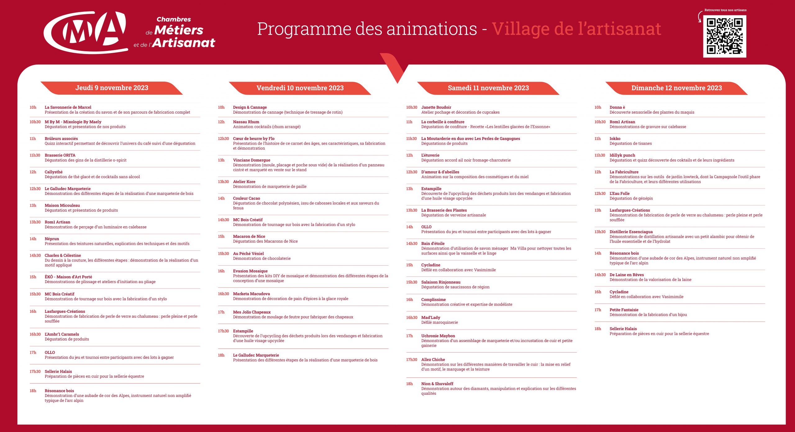 programme des animations village artisanat mifexpo 2023
